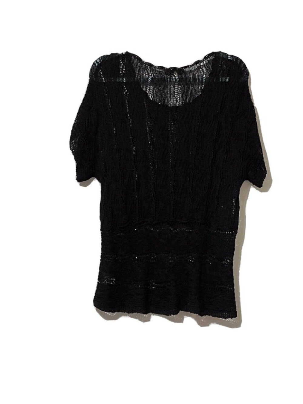 Coldwater Creek Black Open Knit Short Sleeve Top Linen Blend M 10-12 - Picture 3 of 8